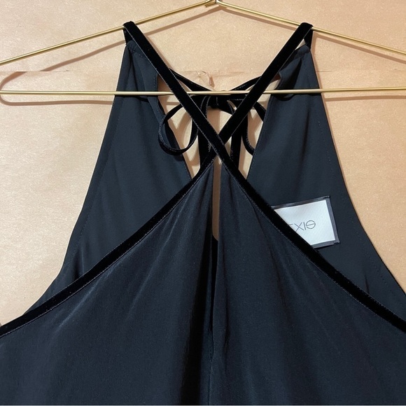Alexis Silk Halter Neck Keyhole Swing Tank Top Popover Velvet Trim Black Size XS - Picture 4 of 11